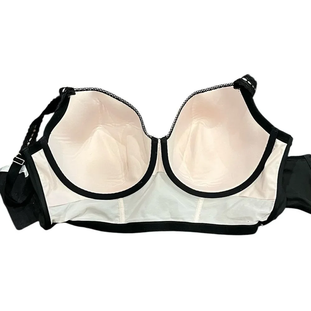 Cacique Black Lace Underwire Bra Mesh Balconette Intimate Wear 44DD